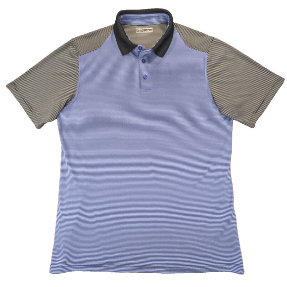 Callaway Polo Shirt Large Men's Blue Black Striped Performance Golf Short Sleeve - Picture 1 of 7